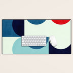 Blue Red White Navy MCM Modern Geometric Artwork Desk Mat Gallery Image 1