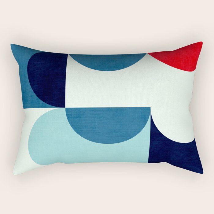 Blue Red White Navy MCM Modern Geometric Artwork Rectangular Pillow Gallery Image 1
