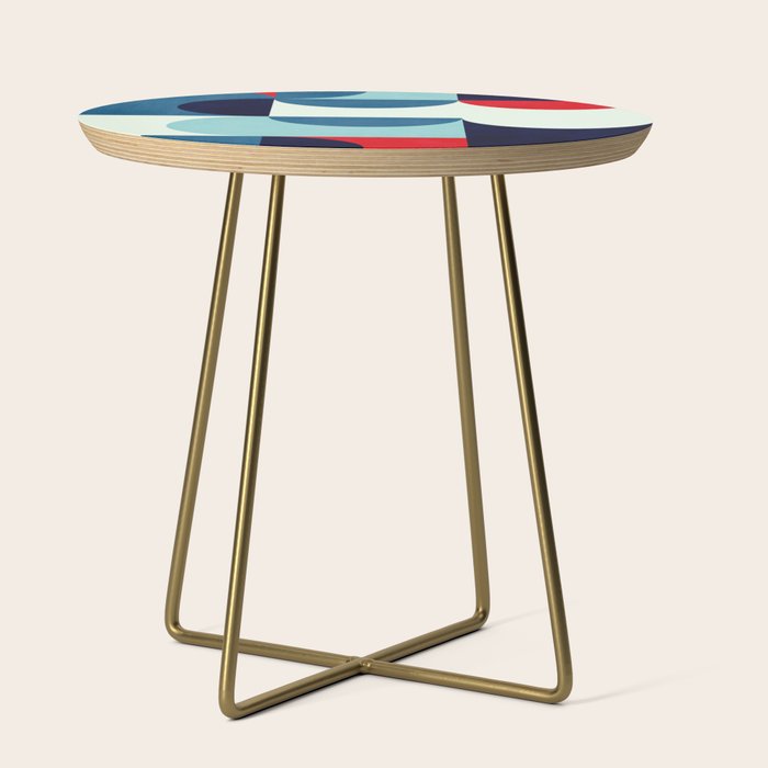 Blue Red White Navy MCM Modern Geometric Artwork Side Table Gallery Image 1