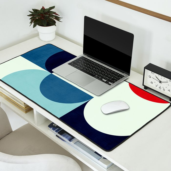 Blue Red White Navy MCM Modern Geometric Artwork Desk Mat Gallery Image 2