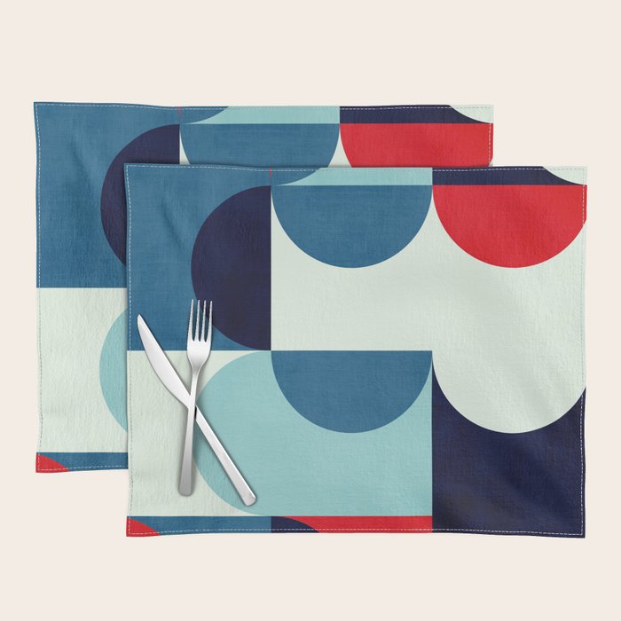 Blue Red White Navy MCM Modern Geometric Artwork Placemat Gallery Image 1