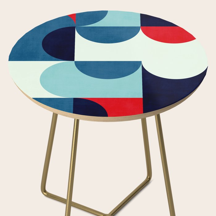 Blue Red White Navy MCM Modern Geometric Artwork Side Table Gallery Image 2