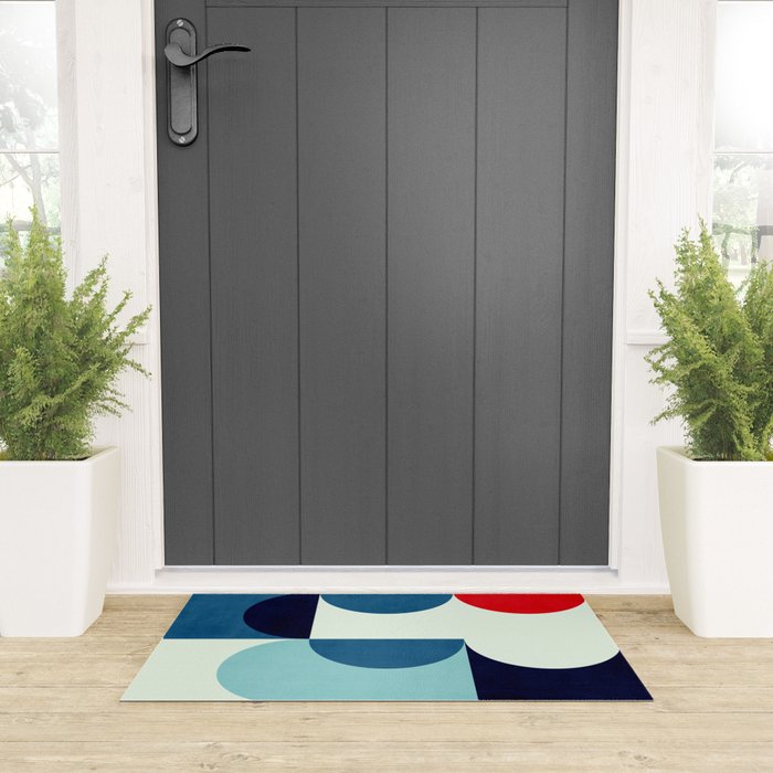Blue Red White Navy MCM Modern Geometric Artwork Welcome Mat Gallery Image 3