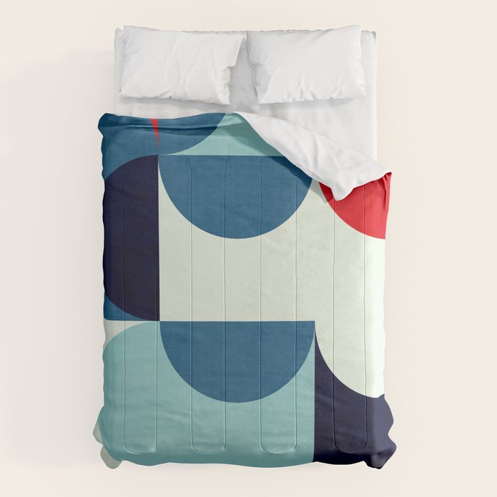 Blue Red White Navy MCM Modern Geometric Artwork Comforter Gallery Image 6