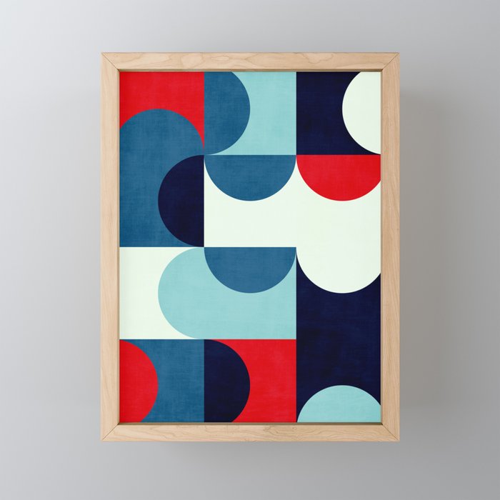 Blue Red White Navy MCM Modern Geometric Artwork Mini Art Print Gallery Image 1
