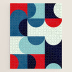Blue Red White Navy MCM Modern Geometric Artwork Jigsaw Puzzle Gallery Image 1