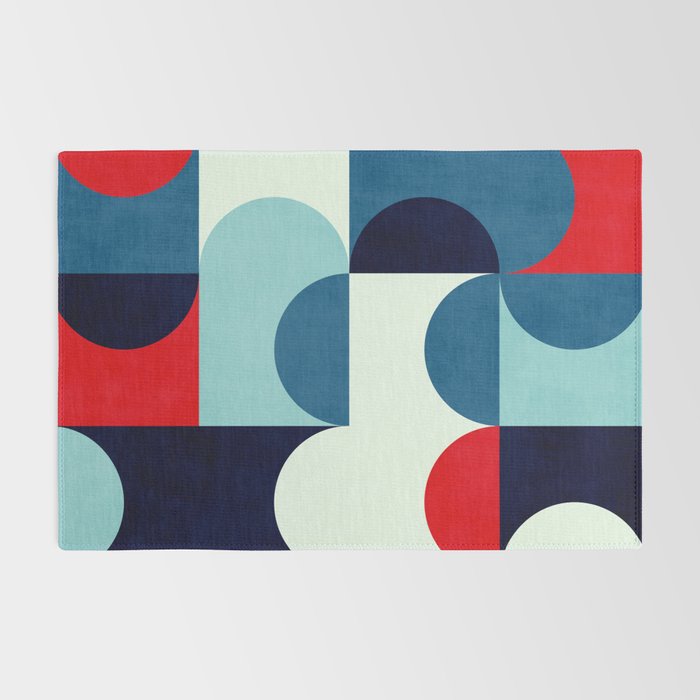 Blue Red White Navy MCM Modern Geometric Artwork Rug Gallery Image 2