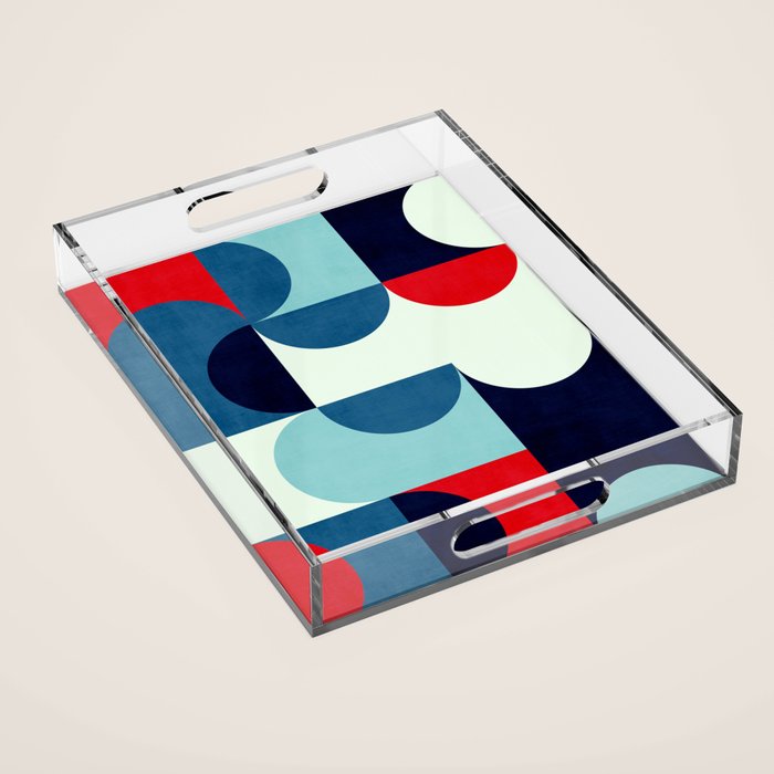 Blue Red White Navy MCM Modern Geometric Artwork Acrylic Tray Gallery Image 1
