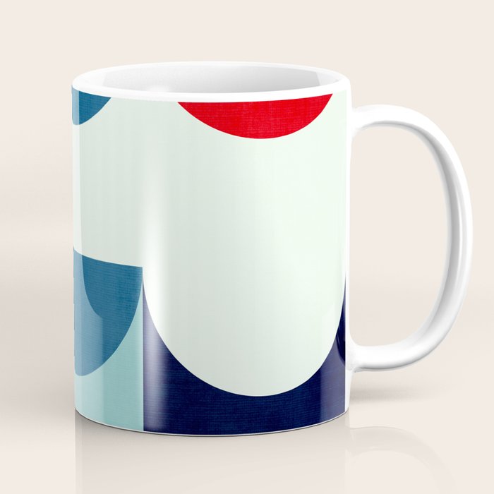 Blue Red White Navy MCM Modern Geometric Artwork Coffee Mug Gallery Image 1