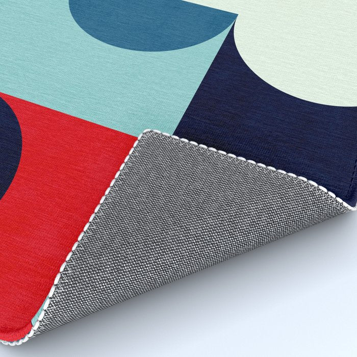 Blue Red White Navy MCM Modern Geometric Artwork Rug Gallery Image 4