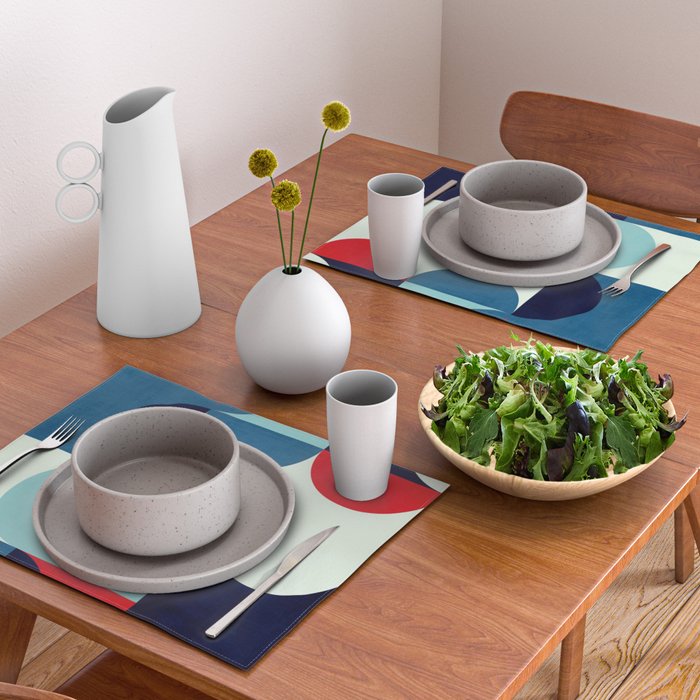 Blue Red White Navy MCM Modern Geometric Artwork Placemat Gallery Image 2