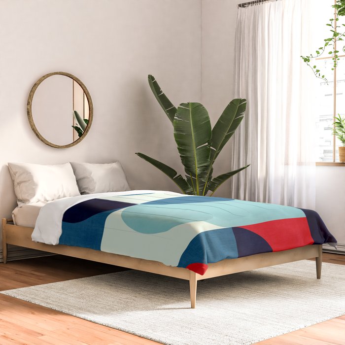 Blue Red White Navy MCM Modern Geometric Artwork Comforter Gallery Image 2