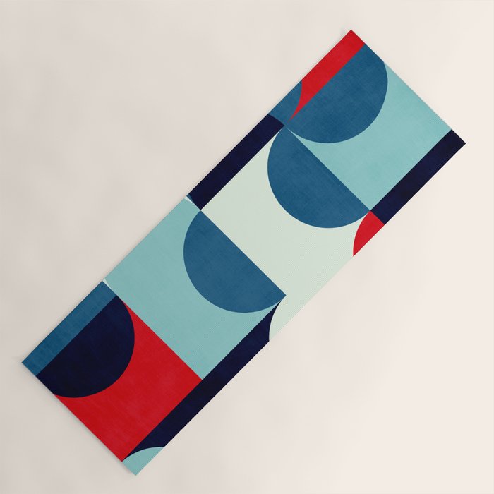 Blue Red White Navy MCM Modern Geometric Artwork Yoga Mat Gallery Image 1