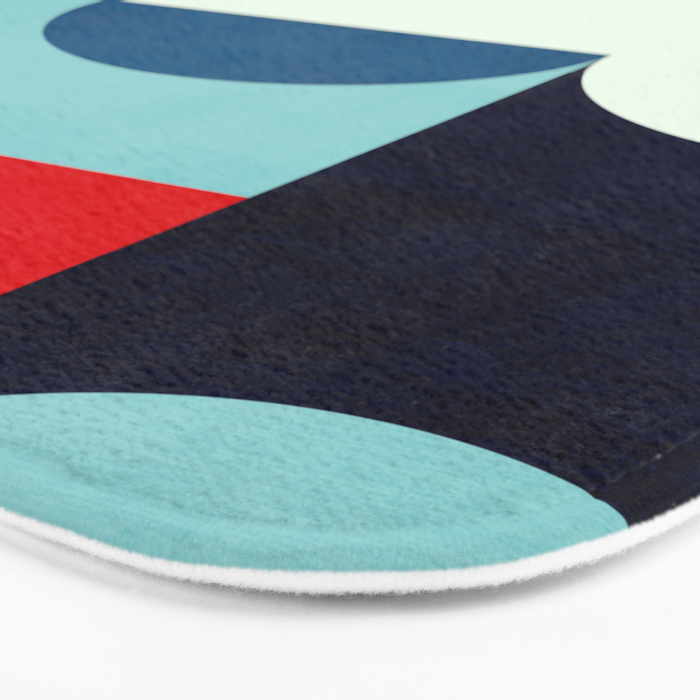 Blue Red White Navy MCM Modern Geometric Artwork Bath Mat Gallery Image 3