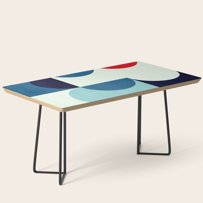 Blue Red White Navy MCM Modern Geometric Artwork Coffee Table Gallery Image 1
