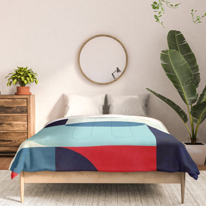 Blue Red White Navy MCM Modern Geometric Artwork Comforter Gallery Image 3