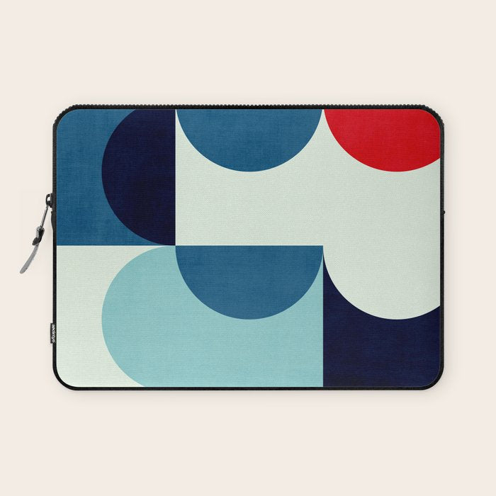 Blue Red White Navy MCM Modern Geometric Artwork Laptop Sleeve Gallery Image 1
