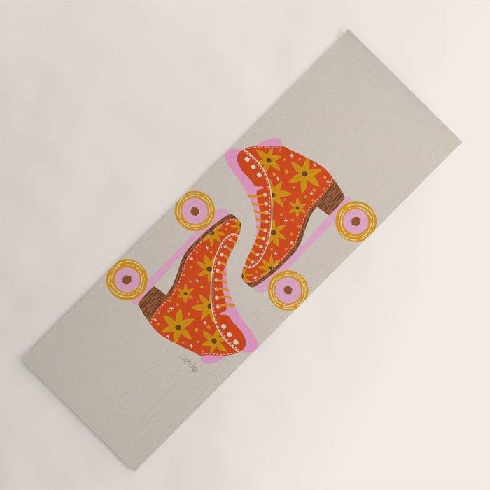 Retro Roller Skates - Coral Yoga Mat Gallery Image 1