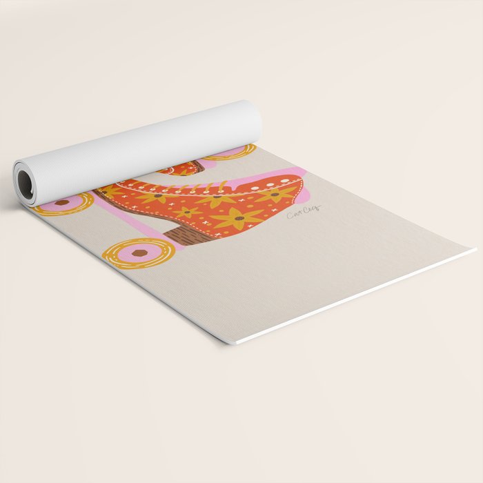 Retro Roller Skates - Coral Yoga Mat Gallery Image 2