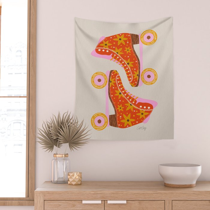 Retro Roller Skates - Coral Wall Tapestry Gallery Image 2