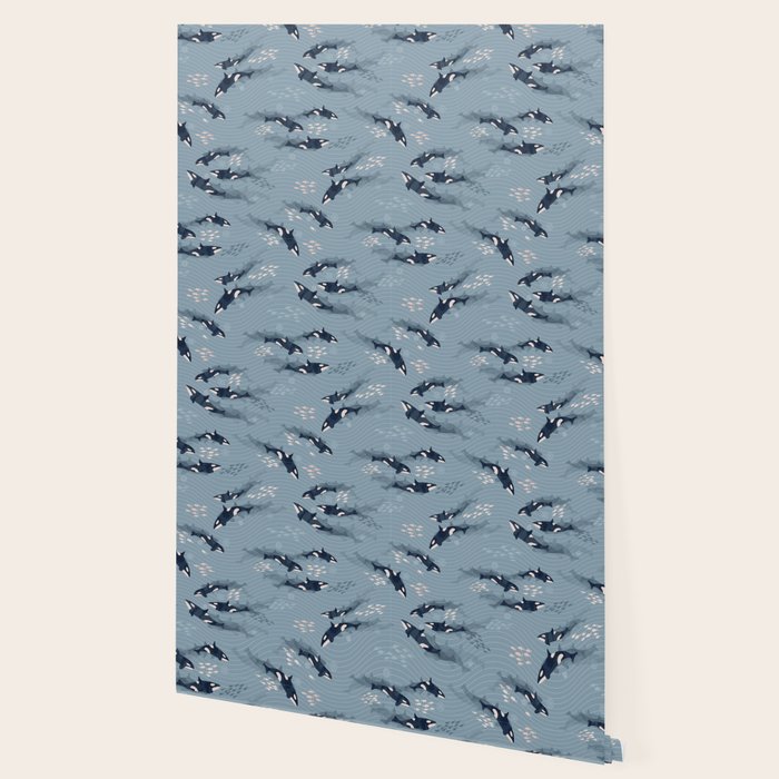 Orca in Motion / blue-gray ocean pattern Wallpaper Gallery Image 2