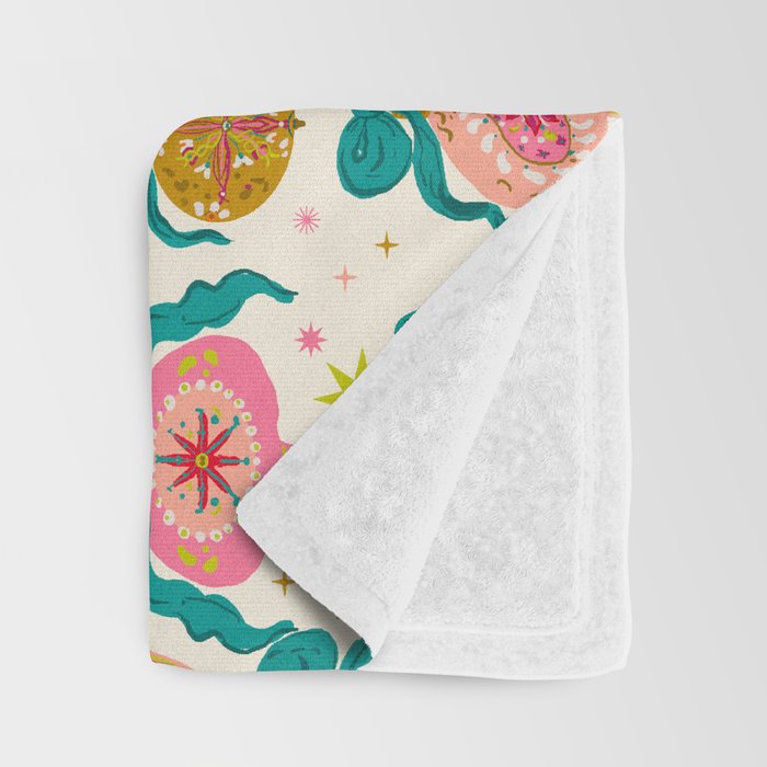 Retro Christmas Ornaments with Bow and Stars Holiday Pattern Throw Blanket Gallery Image 3