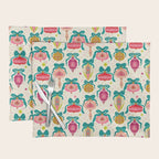 Retro Christmas Ornaments with Bow and Stars Holiday Pattern Placemat Gallery Image 1