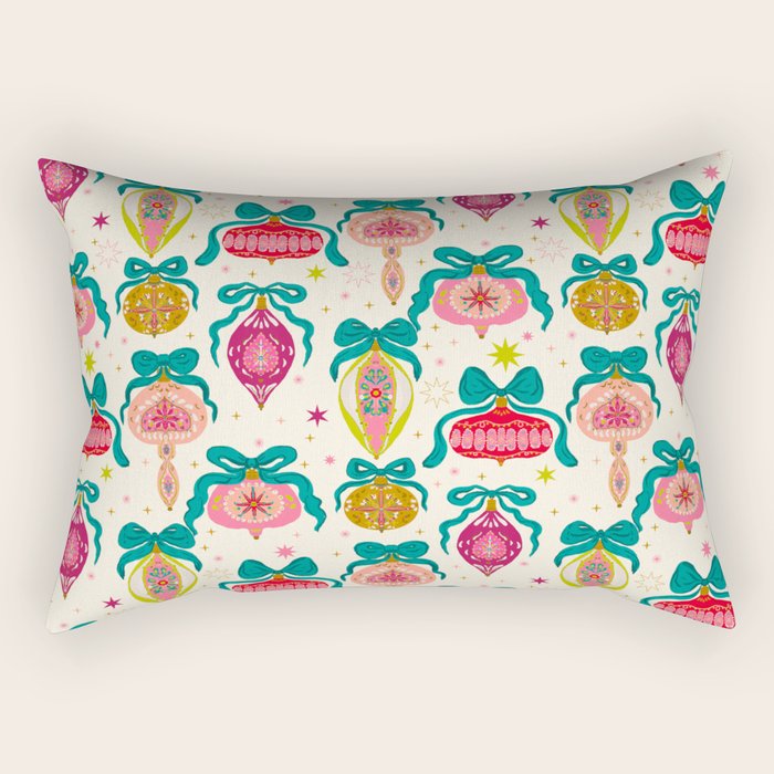 Retro Christmas Ornaments with Bow and Stars Holiday Pattern Rectangular Pillow Gallery Image 2