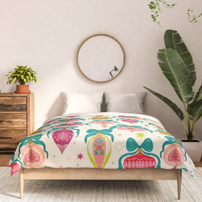 Retro Christmas Ornaments with Bow and Stars Holiday Pattern Comforter Gallery Image 3