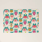 Retro Christmas Ornaments with Bow and Stars Holiday Pattern Welcome Mat Gallery Image 1
