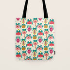 Retro Christmas Ornaments with Bow and Stars Holiday Pattern Tote Bag Gallery Image 1