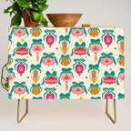 Retro Christmas Ornaments with Bow and Stars Holiday Pattern Credenza Gallery Image 1