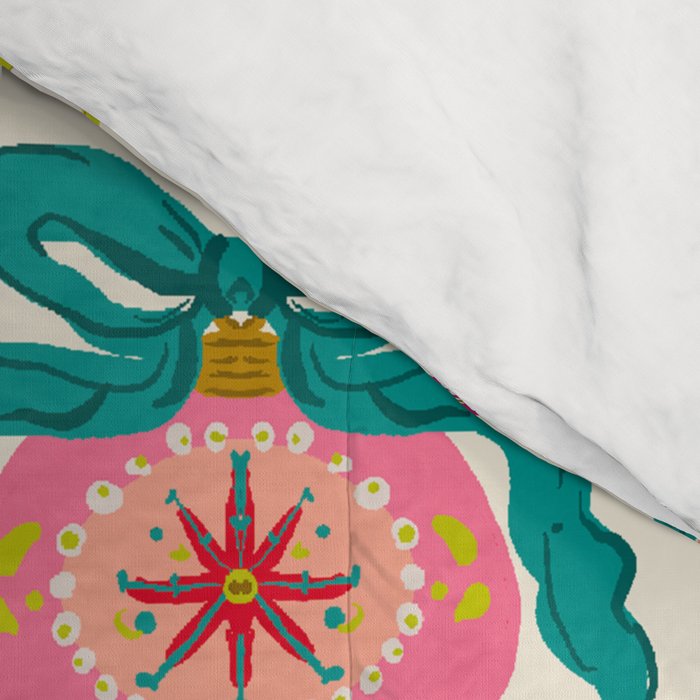 Retro Christmas Ornaments with Bow and Stars Holiday Pattern Comforter Gallery Image 4