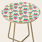 Retro Christmas Ornaments with Bow and Stars Holiday Pattern Side Table Gallery Image 2