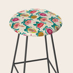 Retro Christmas Ornaments with Bow and Stars Holiday Pattern Stool Gallery Image 2