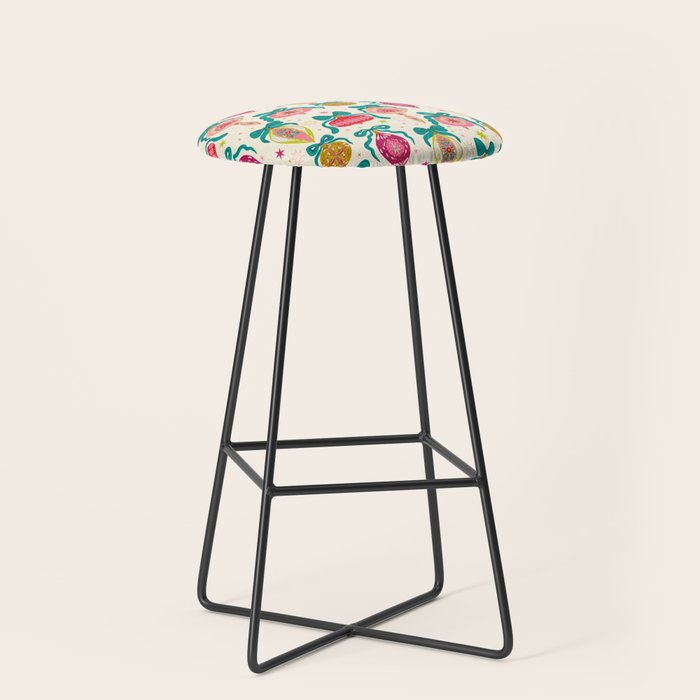 Retro Christmas Ornaments with Bow and Stars Holiday Pattern Stool Gallery Image 1