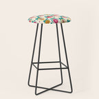 Retro Christmas Ornaments with Bow and Stars Holiday Pattern Stool Gallery Image 1
