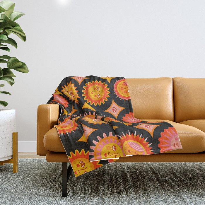 Sunshine Faces - Charcoal Throw Blanket Gallery Image 1