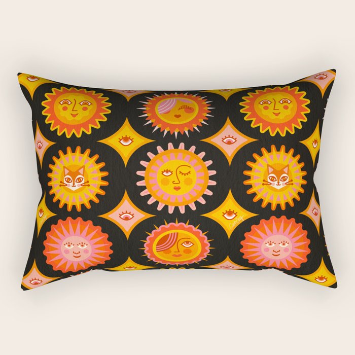 Sunshine Faces - Charcoal Rectangular Pillow Gallery Image 1