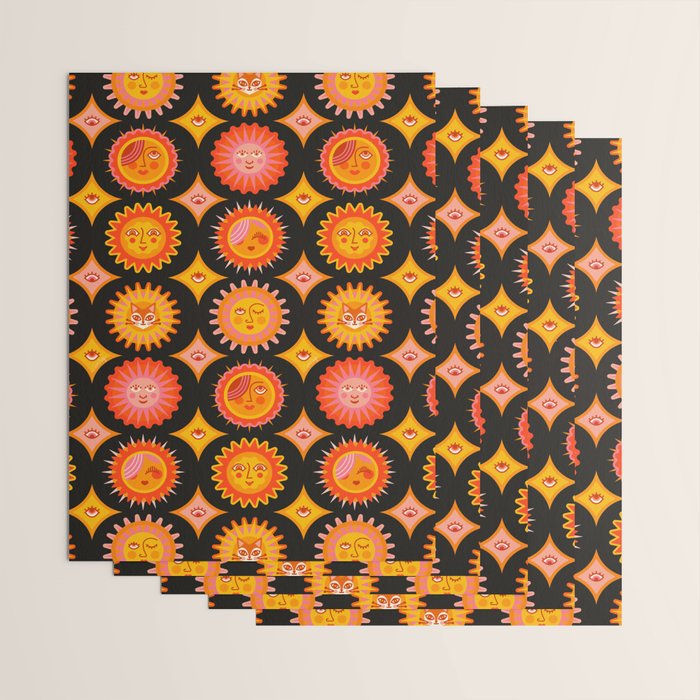 Sunshine Faces - Charcoal Wrapping Paper Gallery Image 3