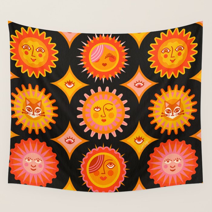 Sunshine Faces - Charcoal Wall Tapestry Gallery Image 4