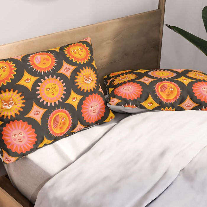 Sunshine Faces - Charcoal Pillow Sham Gallery Image 2