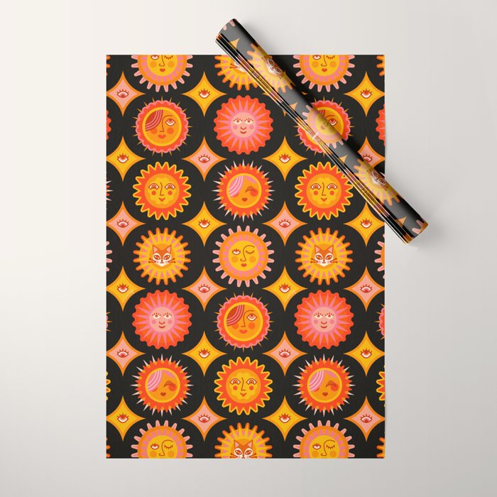 Sunshine Faces - Charcoal Wrapping Paper Gallery Image 1