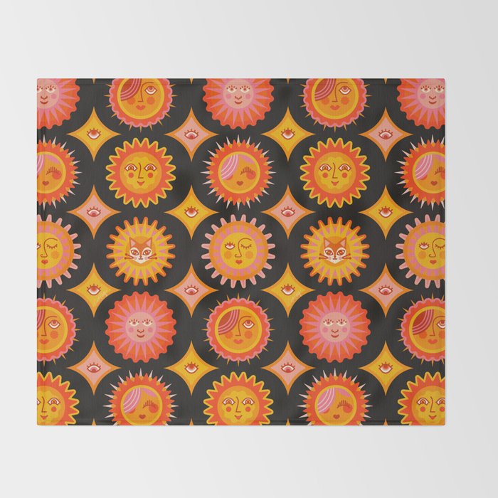 Sunshine Faces - Charcoal Throw Blanket Gallery Image 2