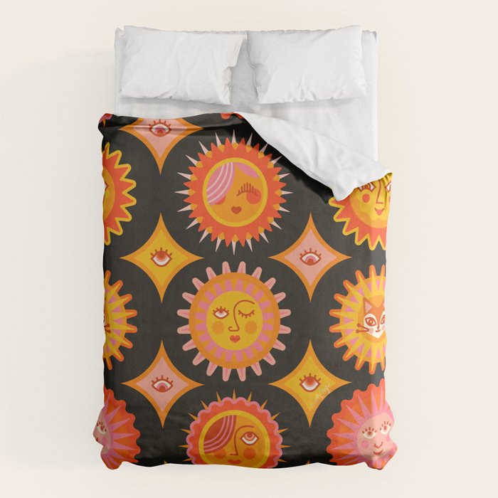 Sunshine Faces - Charcoal Duvet Cover Gallery Image 6