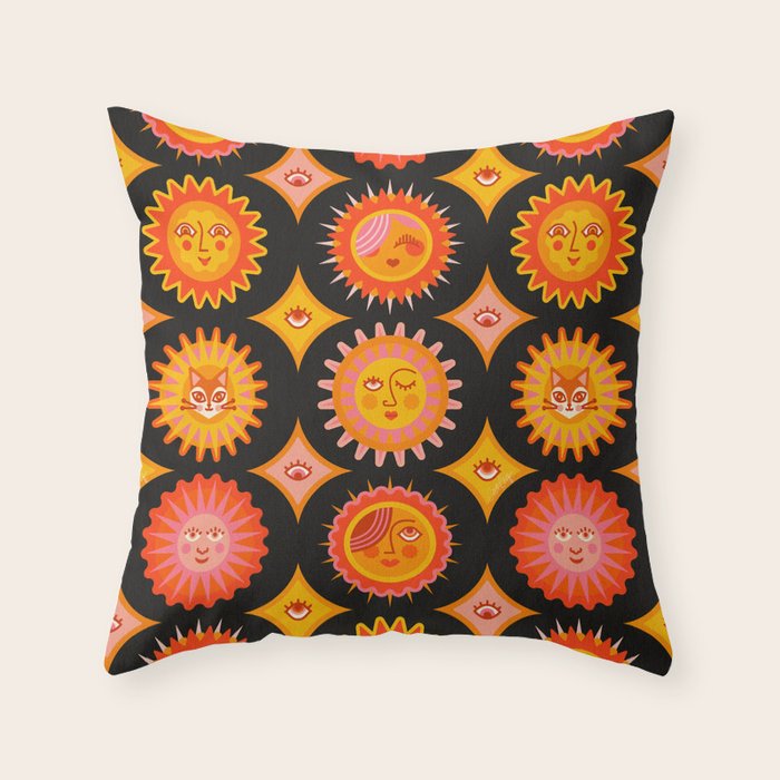 Sunshine Faces - Charcoal Throw Pillow Gallery Image 6