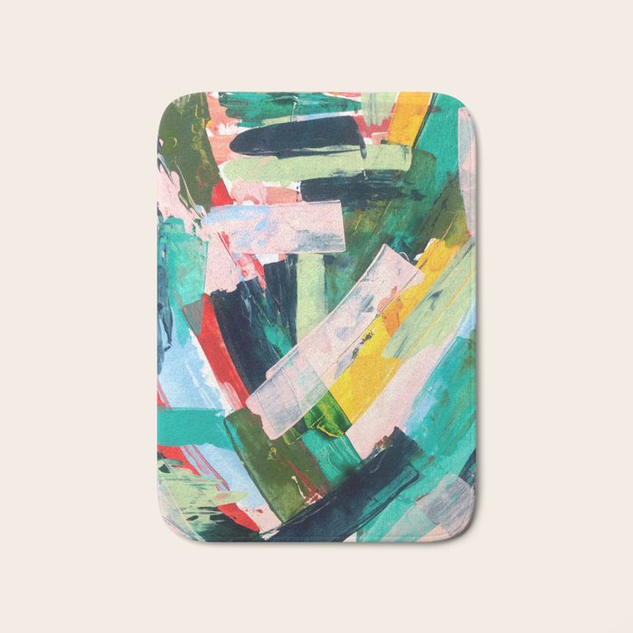 Livin' Easy - a bright abstract piece in blues, greens, yellow and red Bath Mat Gallery Image 1