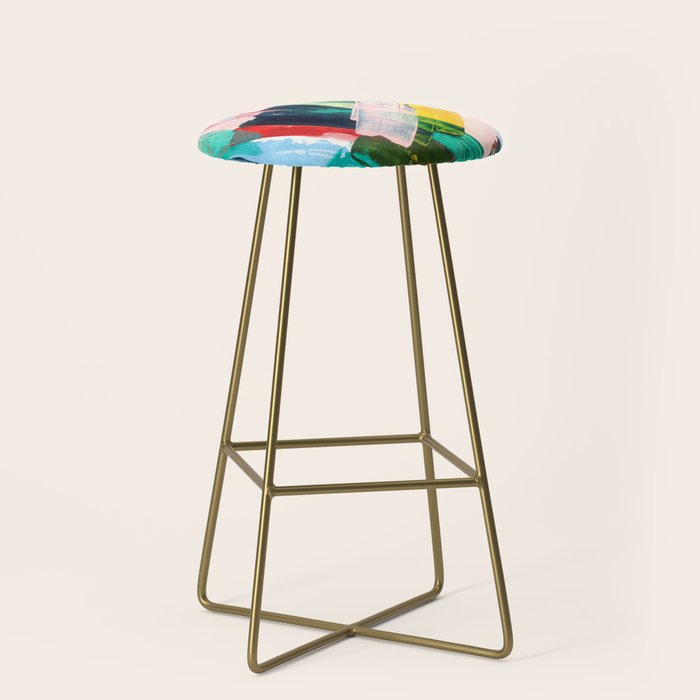Livin' Easy - a bright abstract piece in blues, greens, yellow and red Stool Gallery Image 2