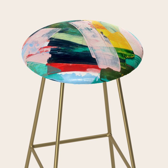 Livin' Easy - a bright abstract piece in blues, greens, yellow and red Stool Gallery Image 2
