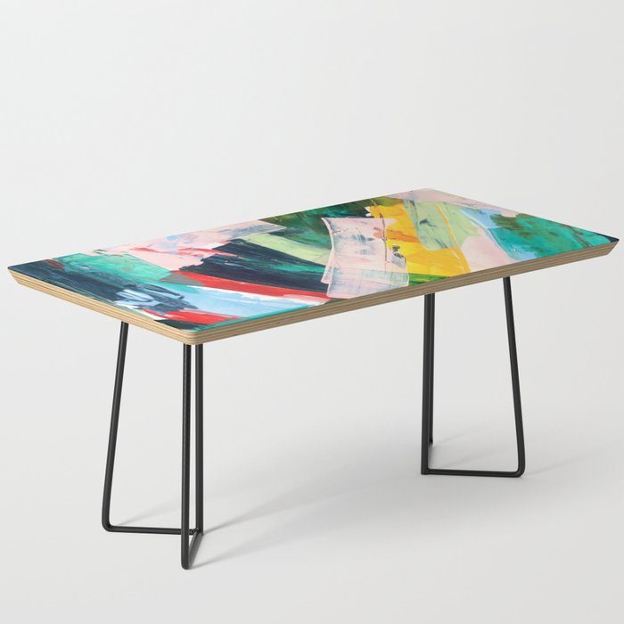 Livin' Easy - a bright abstract piece in blues, greens, yellow and red Coffee Table Gallery Image 1